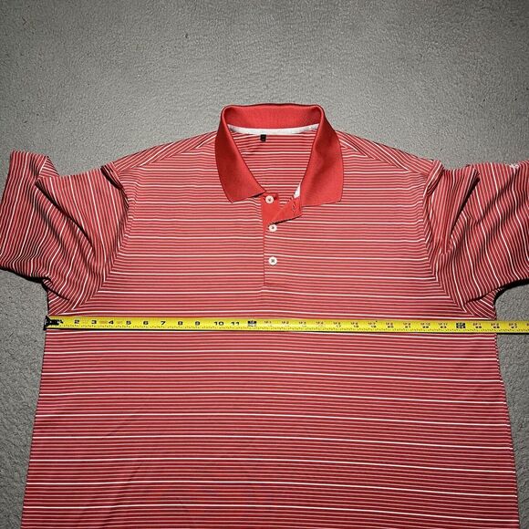 Adidas Polo Shirt Mens XL Pink Stripe Stretch Short Sleeve Golf Logo Casual - Picture 4 of 11